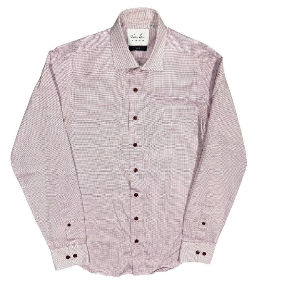 Harry Rosen Signature Dress Shirt Slim Fit Textured Cotton Long Sleeve 15 Small